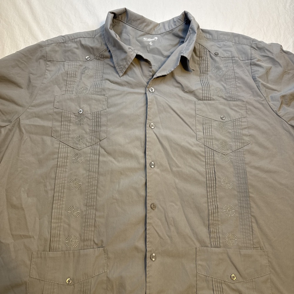 KS Island Shirt Mens 3XL  GRAY Button-Up Short Sleeve Lightweight Big Fit Casual